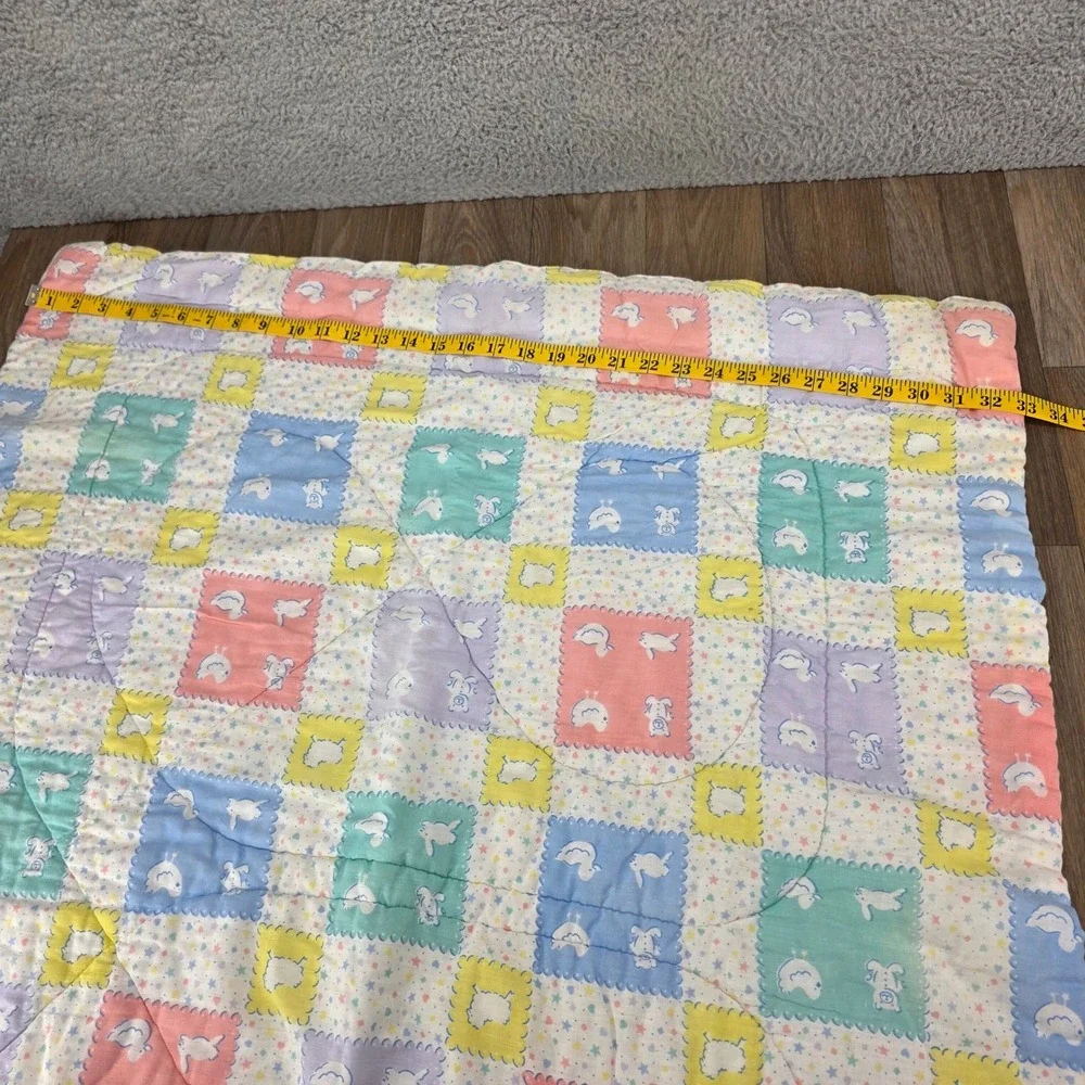 Vintage Pastel Baby Blanket Patchwork Bunny Bear Lamb Duck Nursery 33x40